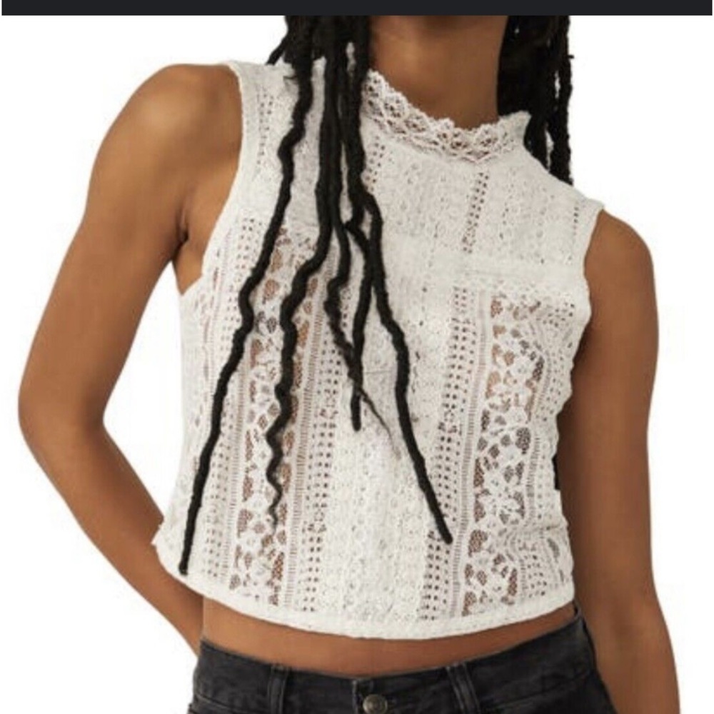 FREE PEOPLE Elegant White Lace Sleeveless Top